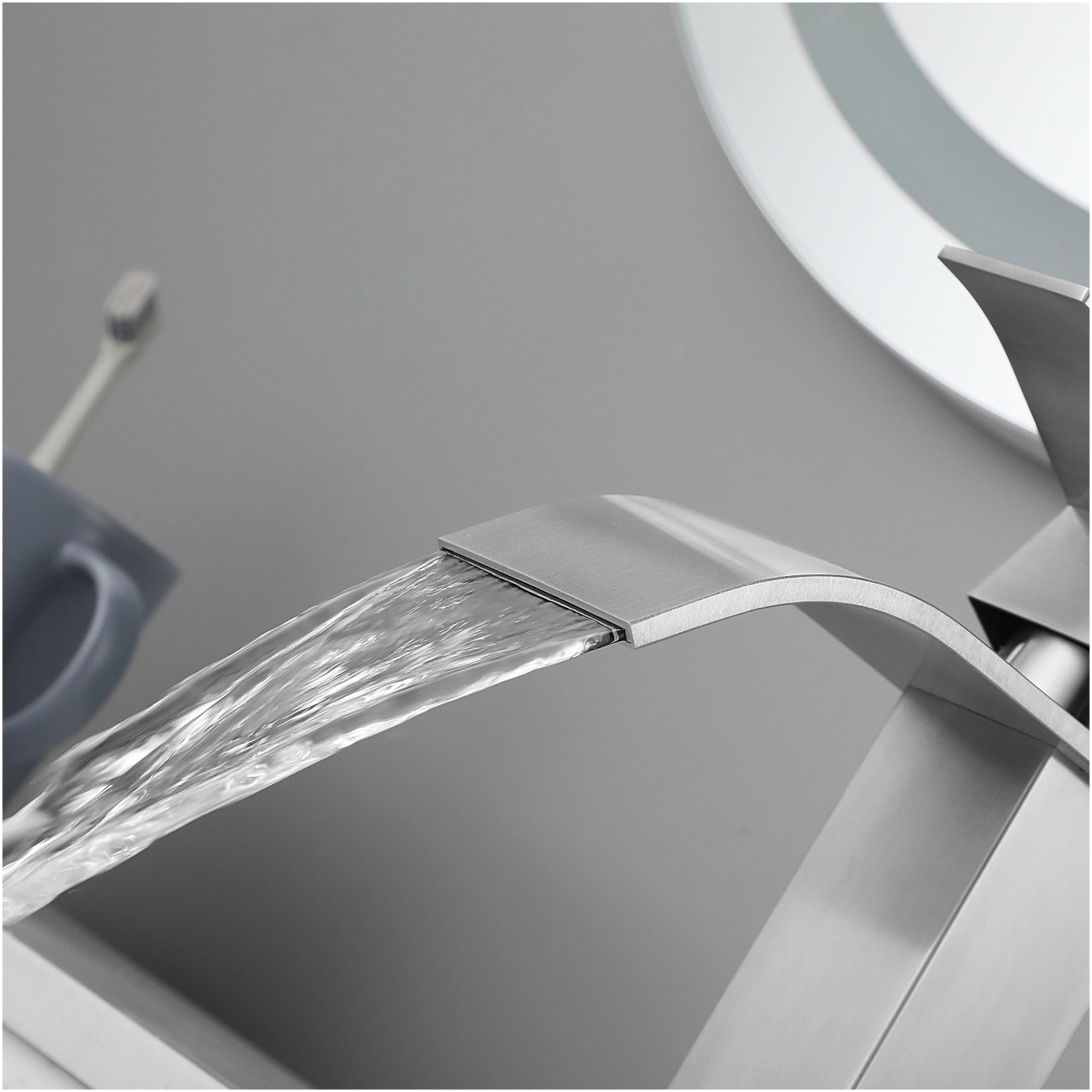 JERFIT Single Handle Waterfall Bathroom Sink Faucet in Brushed Nickel, Modern Vanity Faucet with Easy Installation and Durable Stainless Steel Build