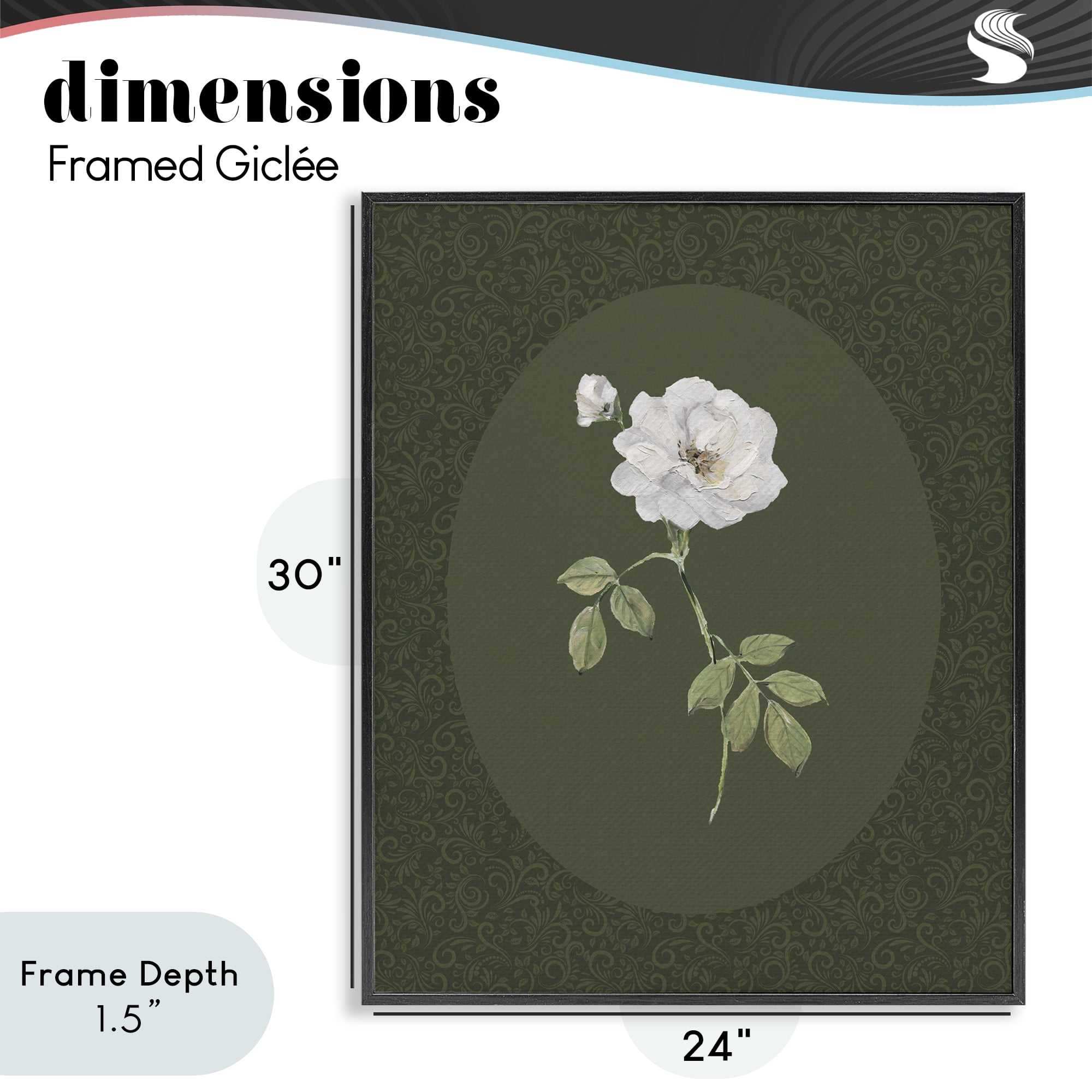 Stupell Industries White Rose on Emerald Black Framed Giclee Art, design by Sally Swatland