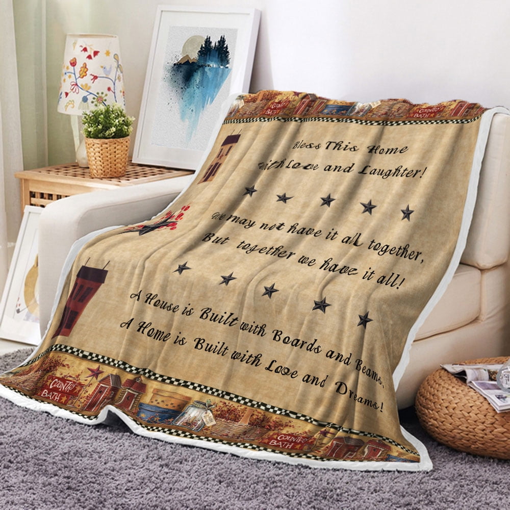 Country Throw Blanket, Rustic Western Star Country Stars with Berries and Funny Words Country
