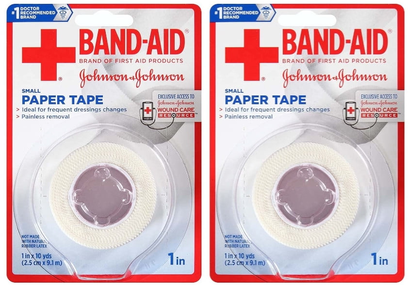 Band-Aid Brand First Aid Hurt-Free Medical Paper Tape, 1 in by 10 yd (Pack of 2)