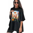 thumbnail image 3 of Plus Size Shirt for Women Black Tops for Women Short Sleeves Shirt for Women Tulip Flowers T Shirt Oversized Shirt for Women S, 3 of 5