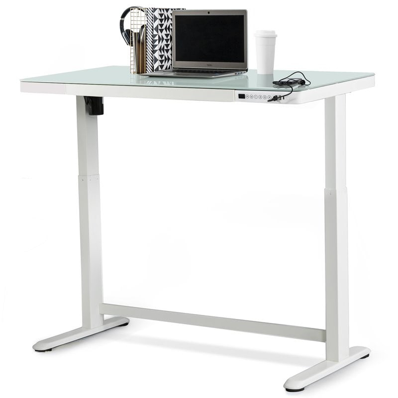 Living Essentials Jefferson Electric Glass Top Standing Desk in White