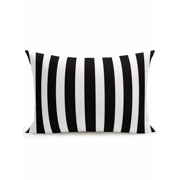 1 Pack Outdoor Throw Pillow, Black Striped Waterproof Pillow with Insert Included, Modern Farmhouse Black White Stripes Decorative Accent Cushion Lumbar Pillows for Patio Porch, 12 x 20 In