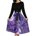 thumbnail image 4 of WTOBBY Women's Vintage Halloween Printed Party Gown Dress with Round Neck, Long Sleeves, and Formal Design for Evening Wear and Gothic Parties ,Purple 2XL, 4 of 4
