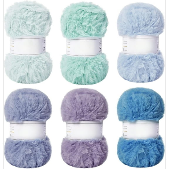 2 Pack/ 6Pack Super Soft Fur Yarn Chunky Fluffy Faux Fur Yarn Eyelash Yarn for Crochet Knit - Each Length 98.5 ft