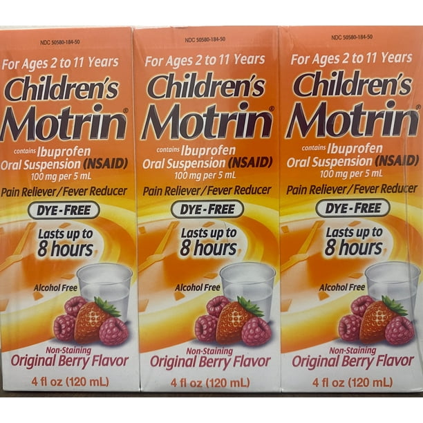 3Pack Children's Motrin Oral Suspension 4 Fl Oz Each Original Berry