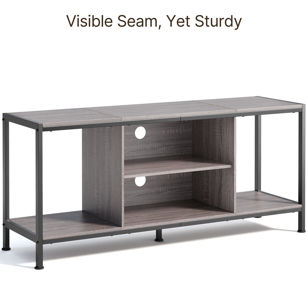 Aiho Mid-Century Wooden TV Stand for TVs up to 65" with Open Storage Shelves and Metal Frame - Gray