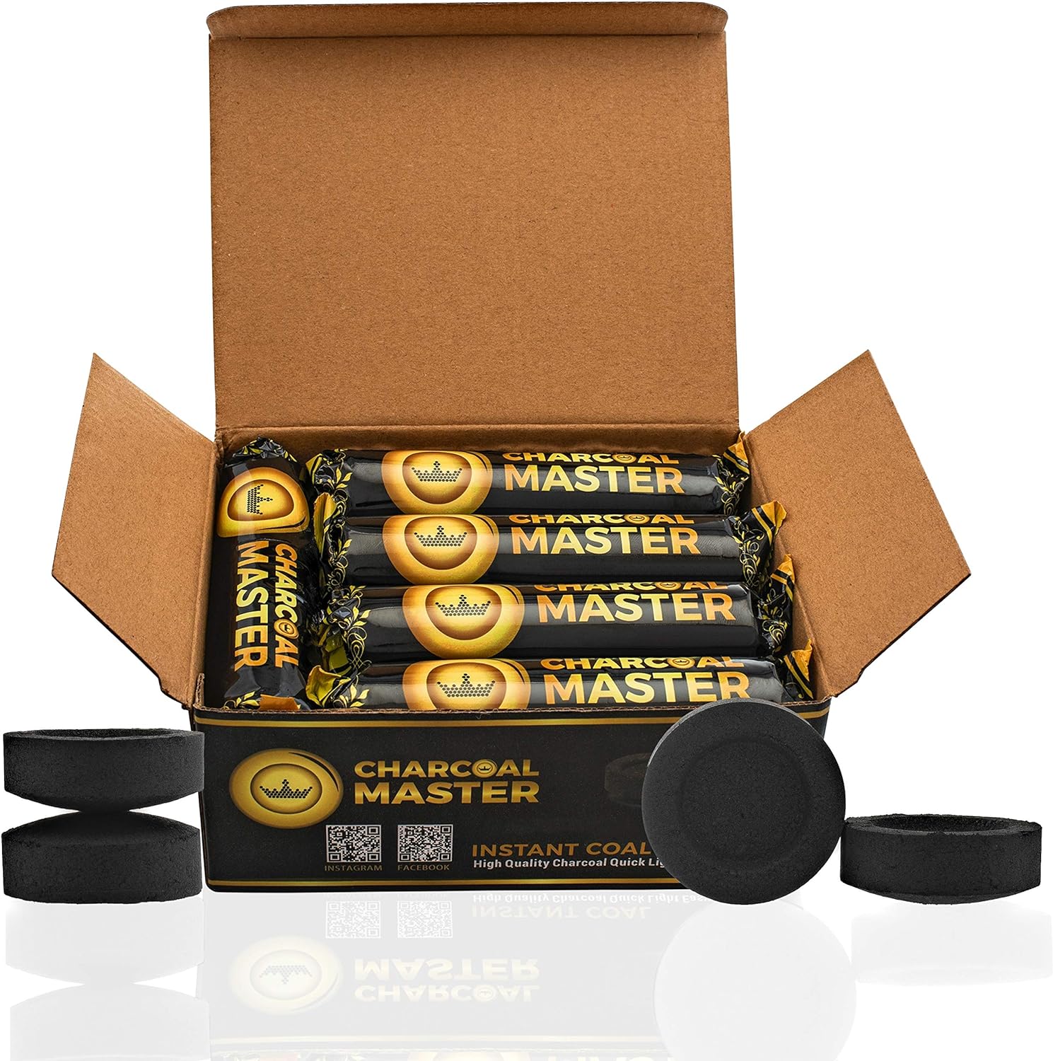 Coal Instant Light - Incense Charcoal Disks - Set of 100 Tablets - 40 mm Quick Light Briquettes - Natural, Slow Burn and Low Smoke (100)