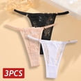 thumbnail image 3 of Tangas de encaje para mujer, 3 uds., bragas de algodón, ropa interior Sexy transparente de tiro bajo, lencería transpirable, anillo de Metal, Tanga con correa fina, 3 of 5