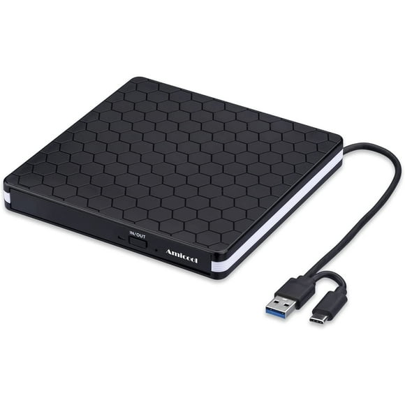External DVD Drive, Amicool USB 3.0 Type-C CD DVD +/-RW Optical Drive USB C Burner Slim CD/DVD ROM Rewriter Writer Reader Portable