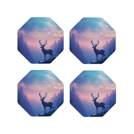 

Tideii Night Sky Elk for Leather Coasters 4 Pieces Anti-fouling and Anti-scalding Decorative Coasters Suitable for Restaurants Kitchens Coffee Shops-Octagon