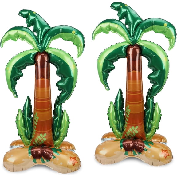2PCS Big Palm Tree Balloons, Standing Inflatable Palm Tree Foil Balloon for Luau Hawaiian Birthday Party Decorations Pool Tropical Jungle Summer Beach Party Supplies