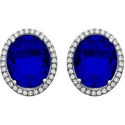 5th & Main Platinum-Plated Sterling Silver Oval Single-Cut Blue Obsidian Pave CZ Earrings