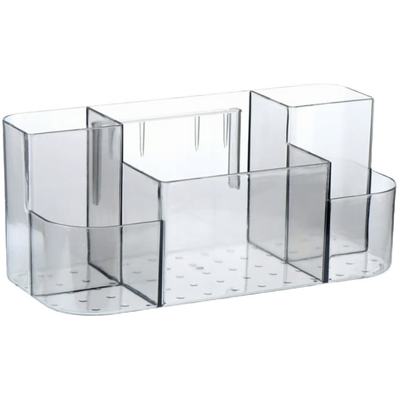 Nmdmisc 5-Compartment Plastic Cosmetics Storage Organizer | Clear | Rectangular Divided Makeup Bin & Vanity Caddy | Wall Mount Storage Organizer | Round Corner Design(Gray)