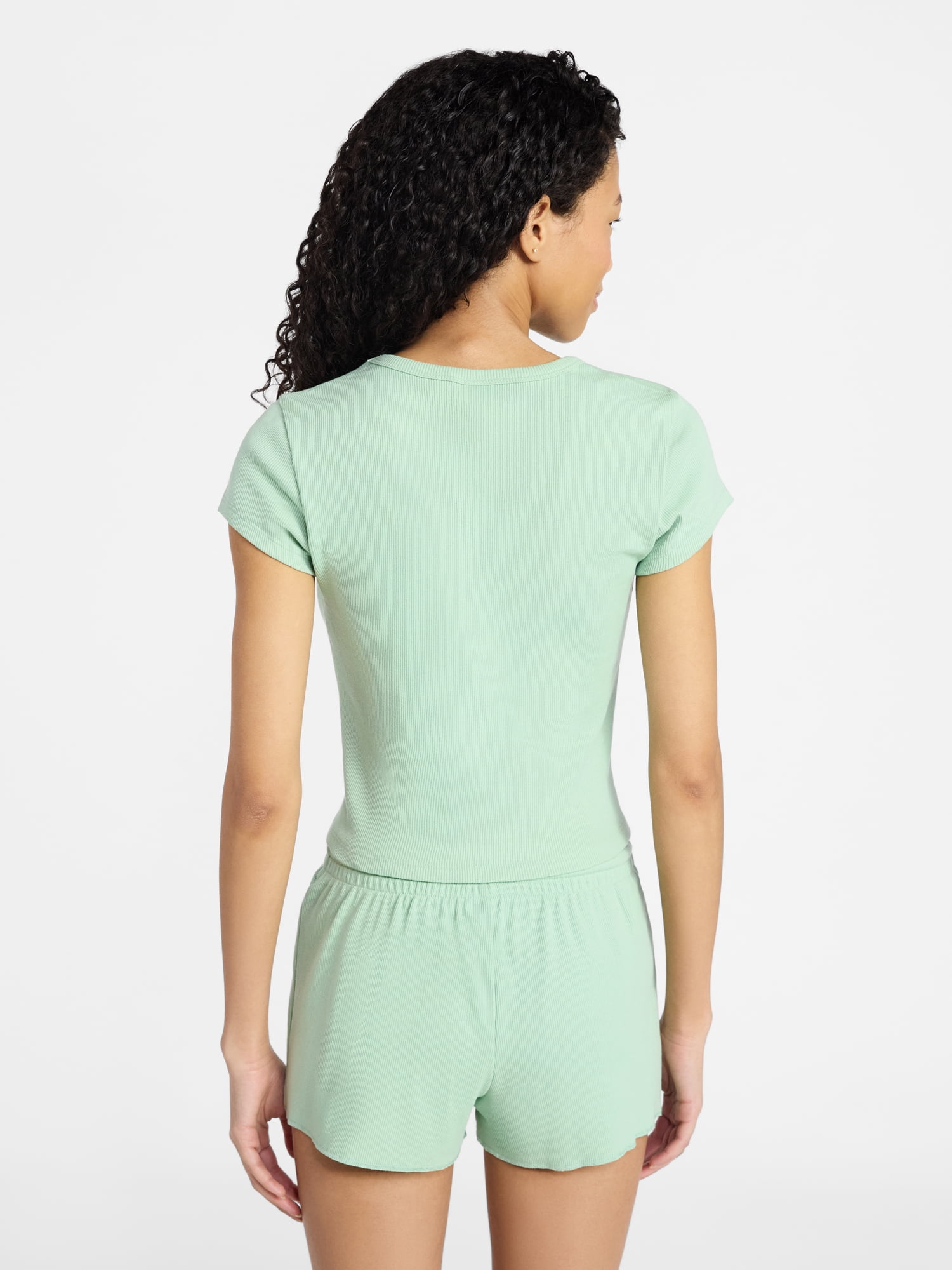 No Boundaries Sleep Ribbed Tee and Shorts Set, 2-Piece, Women’s XXS-3X