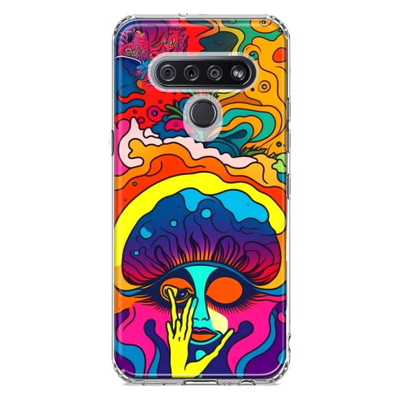 MUNDAZE LG K51 Shockproof Clear Hybrid Protective Phone Case Neon Rainbow Psychedelic Trippy Hippie Big Brain