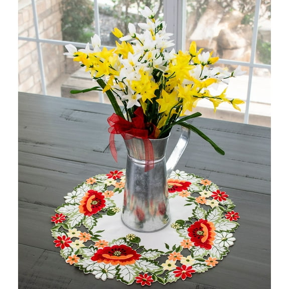 Red Poppy on Ivory Doily (15" Round)