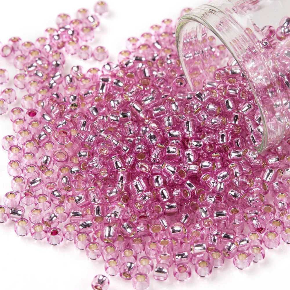 TOHO 8/0 Round Beads Japanese Seed Beads (2212) Silver Lined Baby Pink 3mm Hole: 1mm 222pcs/bottle 10g/bottle