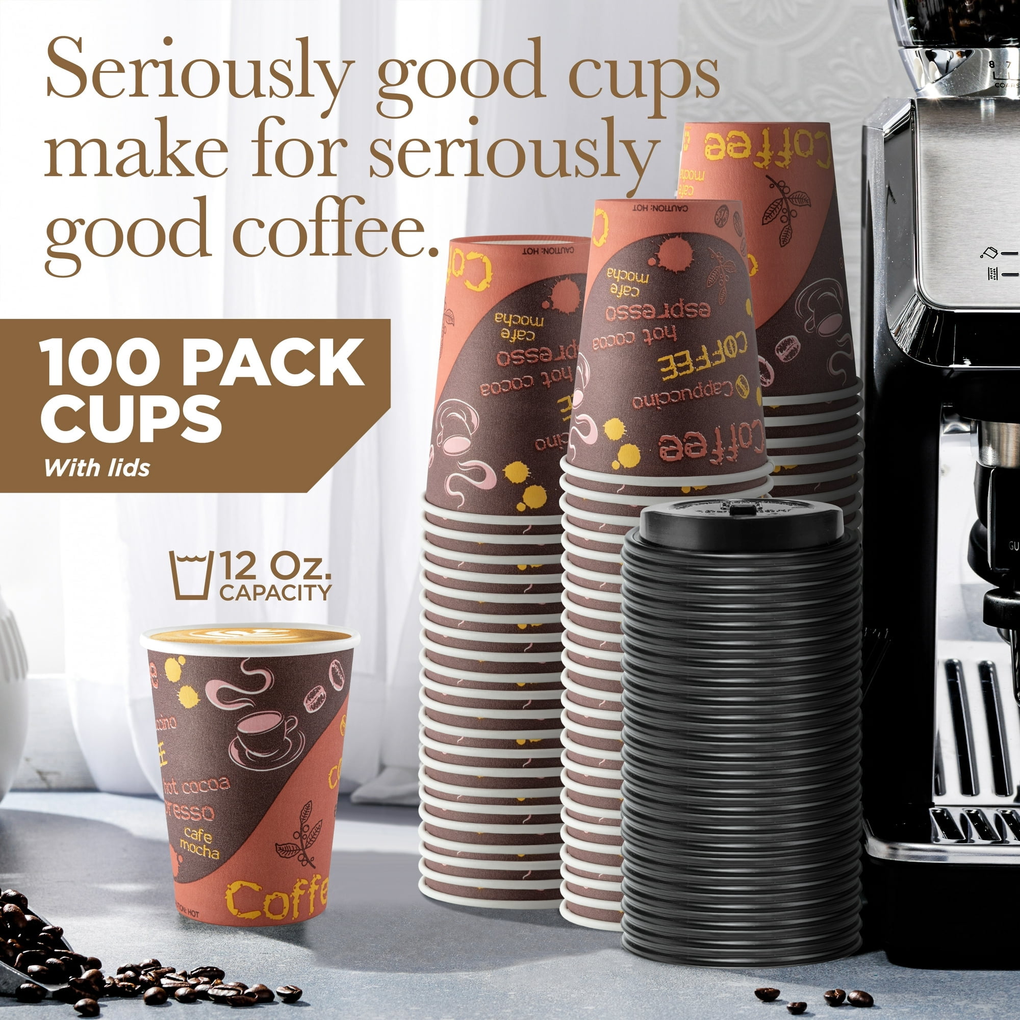 Shop Square Disposable Coffee Cups with Lids 12 oz, Recyclable, Insulated,  Leak-Resistant for Hot Beverages - Walmart.com