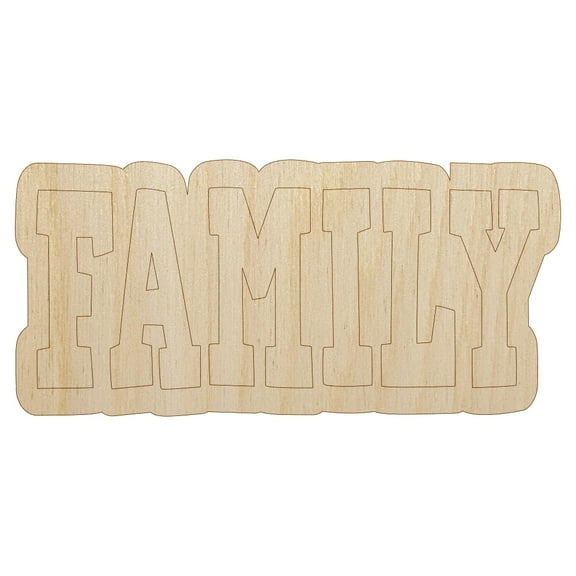 Family Fun Text Wood Shape Unfinished Piece Cutout Craft DIY Projects - 4.70 Inch Size - 1/8 Inch Thick