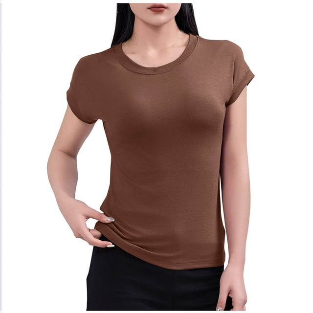 T-shirt à Manches Courtes pour Femmes, Col Rond, Tissu en Polyester, Doux et Confortable, Tenue Décontractée, Usage à la Maison Ou Quotidien, Noir G