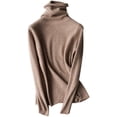 thumbnail image 5 of Suéter de lana, suéter de cuello alto para mujer, suéter suelto con cuello de pila, otoño e invierno, camisa cálida de fondo, top corto, 5 of 5