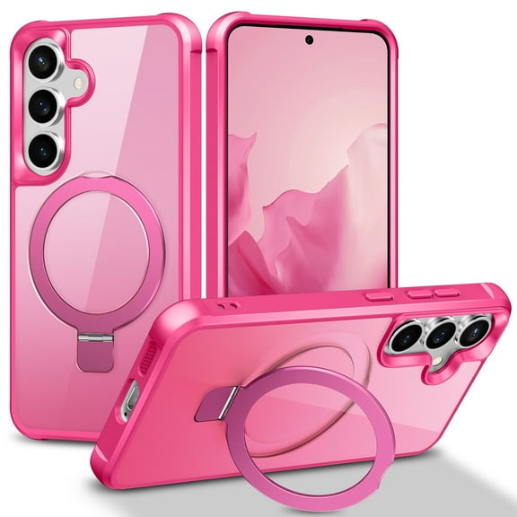Allytechgroup Samsung Galaxy S25 Case Magnetic, Compatible with Magsafe & Car Mount Adjustable Stand Ring Holder Heavy Duty Shockproof Anti-Scratch Matte Phone Case for Samsung Galaxy S25, Rose