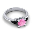 thumbnail image 3 of 2.50 Carat Beautiful Round Shape Pink Sapphire & Black Onyx Gemstone Three Stone Wedding Ring for Women Solid 18K White Gold Size 11.5 by Diamond-Capitals, 3 of 8