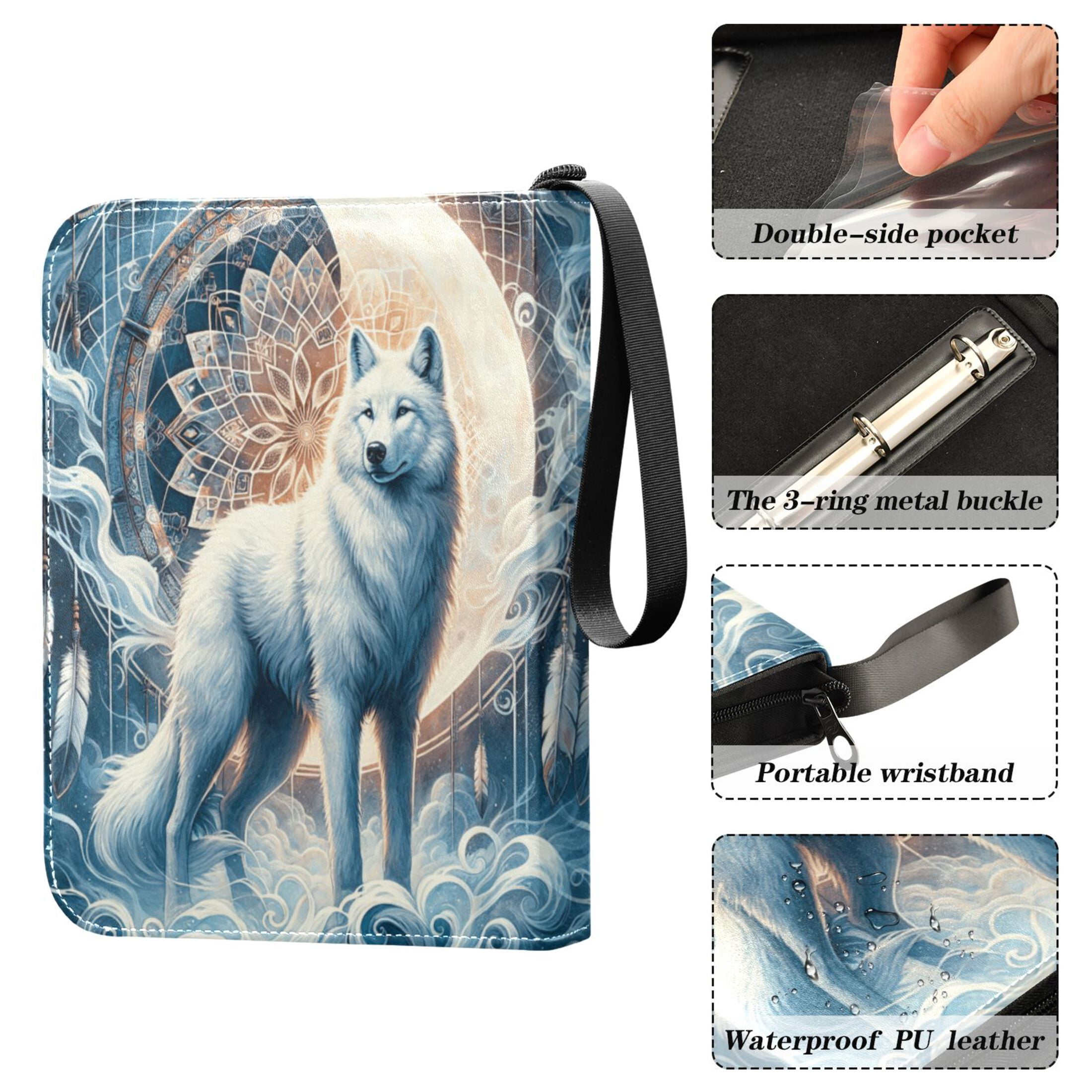 Trading Card Binder Album 400 Pockets 50 Removable 4-Pocket Pages Waterproof Wolf with Bright Moon