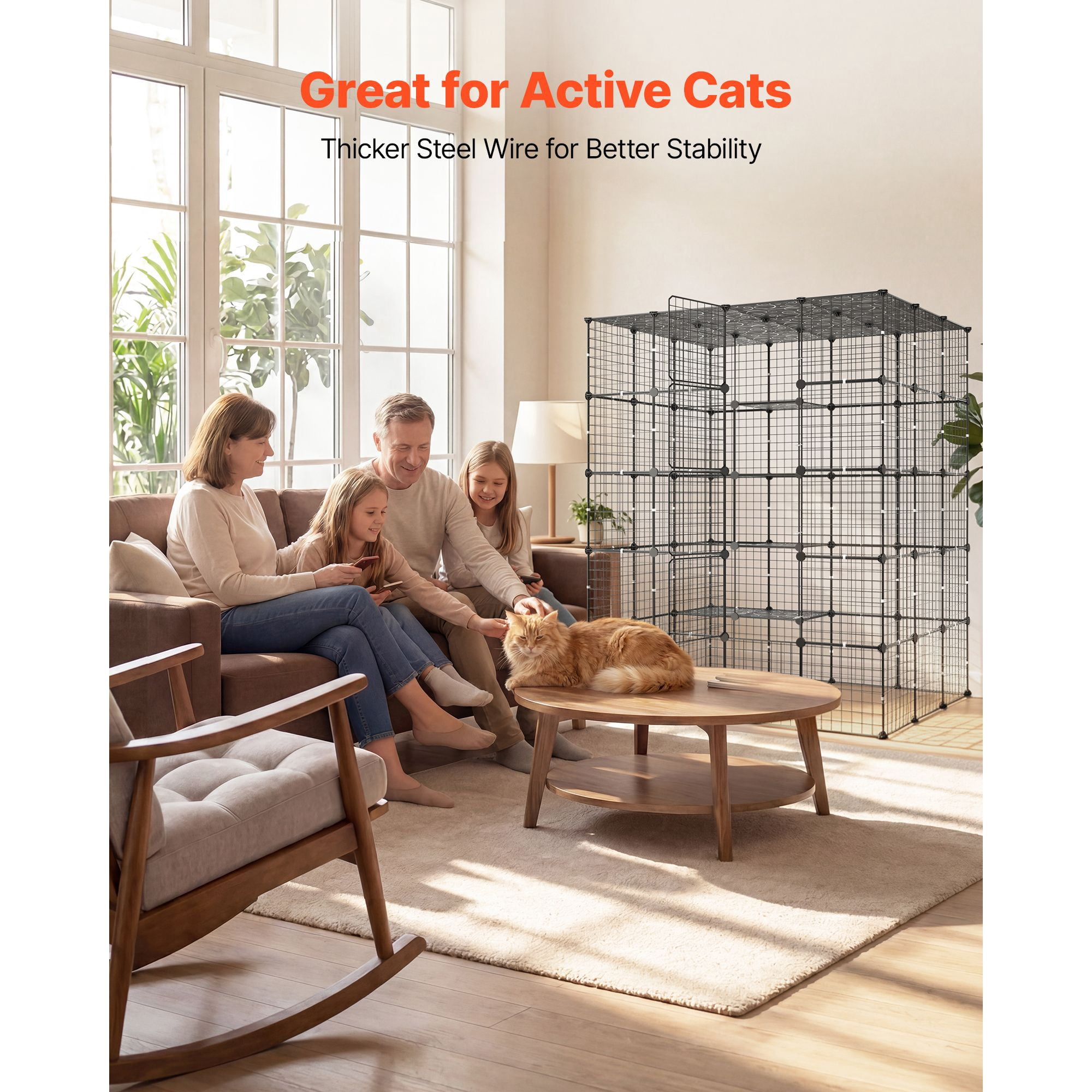 Cat Cage, 5-Tier DIY Cat Playpen Indoor Enclosure, Detachable Metal Wire Kennel Crate with 5 Doors, Large Exercise Place Ideal for 2-3 Cats, Kittens and Small Animals, Black 55"x40.98"x68.98"