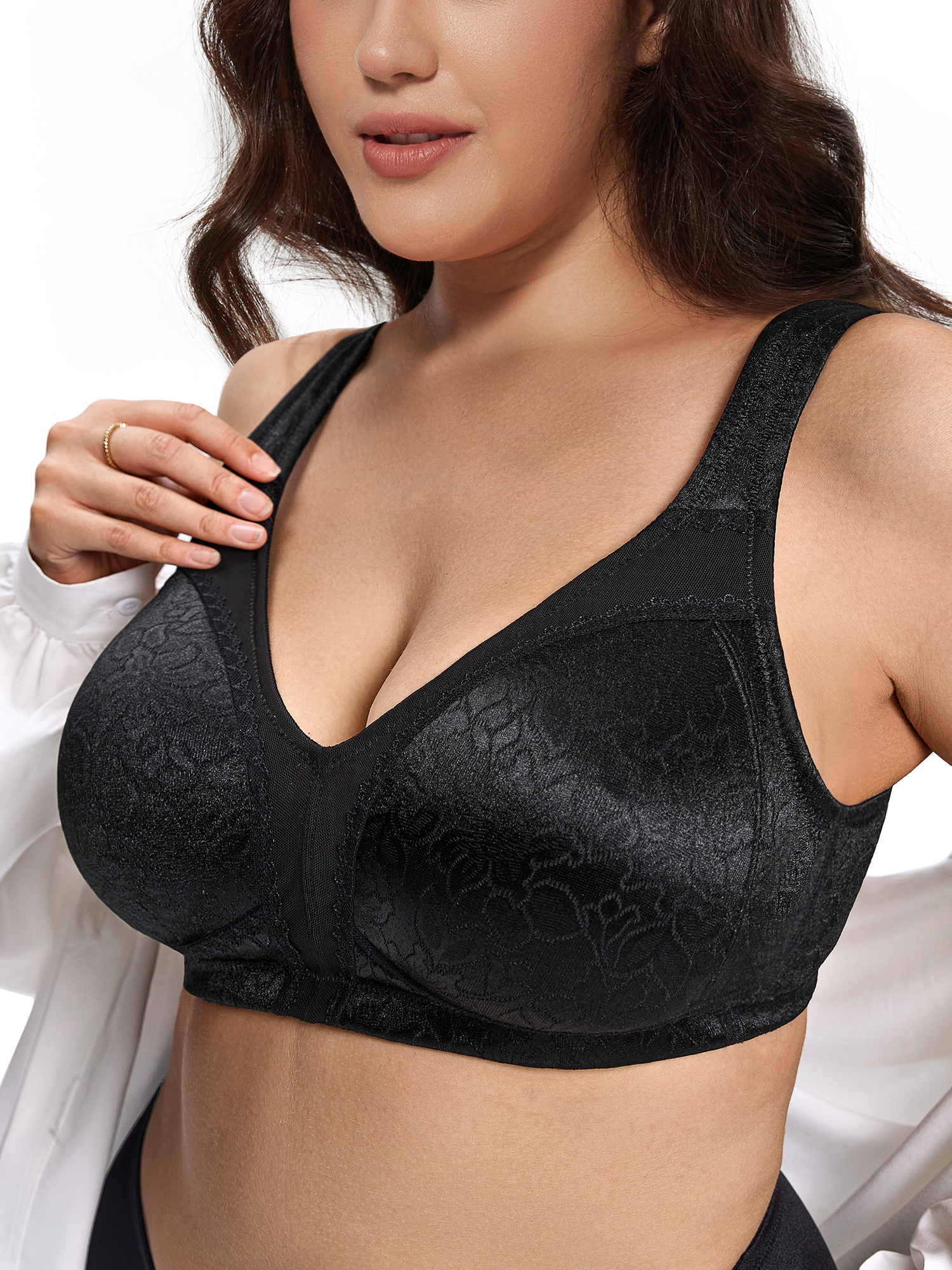 Deyllo Women Plus Size Minimizer Bra Soft Cup Wire-Free Bra Comfort Support Large Bust Black Bras Clothes Size 38DD