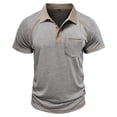 thumbnail image 3 of Men's Collared Polo Shirt Short Sleeve Contrast Trim & Pocket Casual T-Shirt Stylish & Breathable For Spring And Summer Daily Wear Tops,Light Gray,XXL, 3 of 5