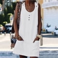 thumbnail image 1 of SMihono Robe d'Été Grande Taille pour Femmes 2023 Été Confortable Décontractée Unie Sans Manches à Col Rond avec Boutons et Poches Robe Courte, 1 of 6