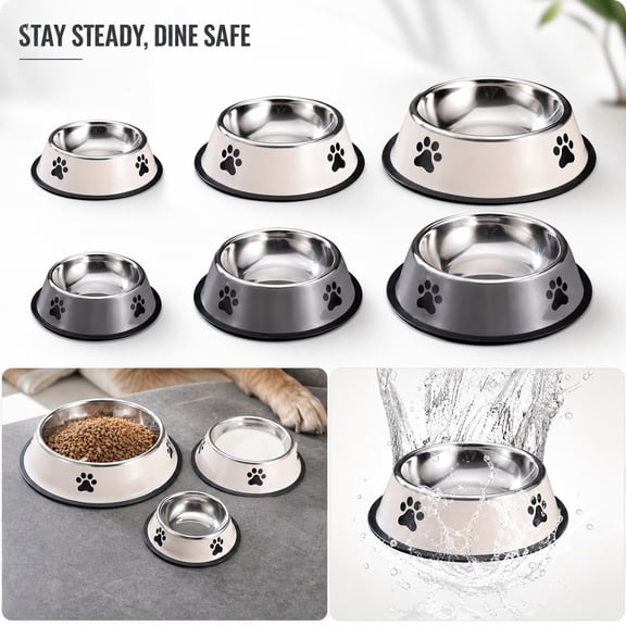 Stainless Steel Non Tip Dog Bowl,Pet Food and Water Bowl with Slip Resistant Rubber Base,Easy Clean Metal Feeding Dish for Dogs and Cats,Beige