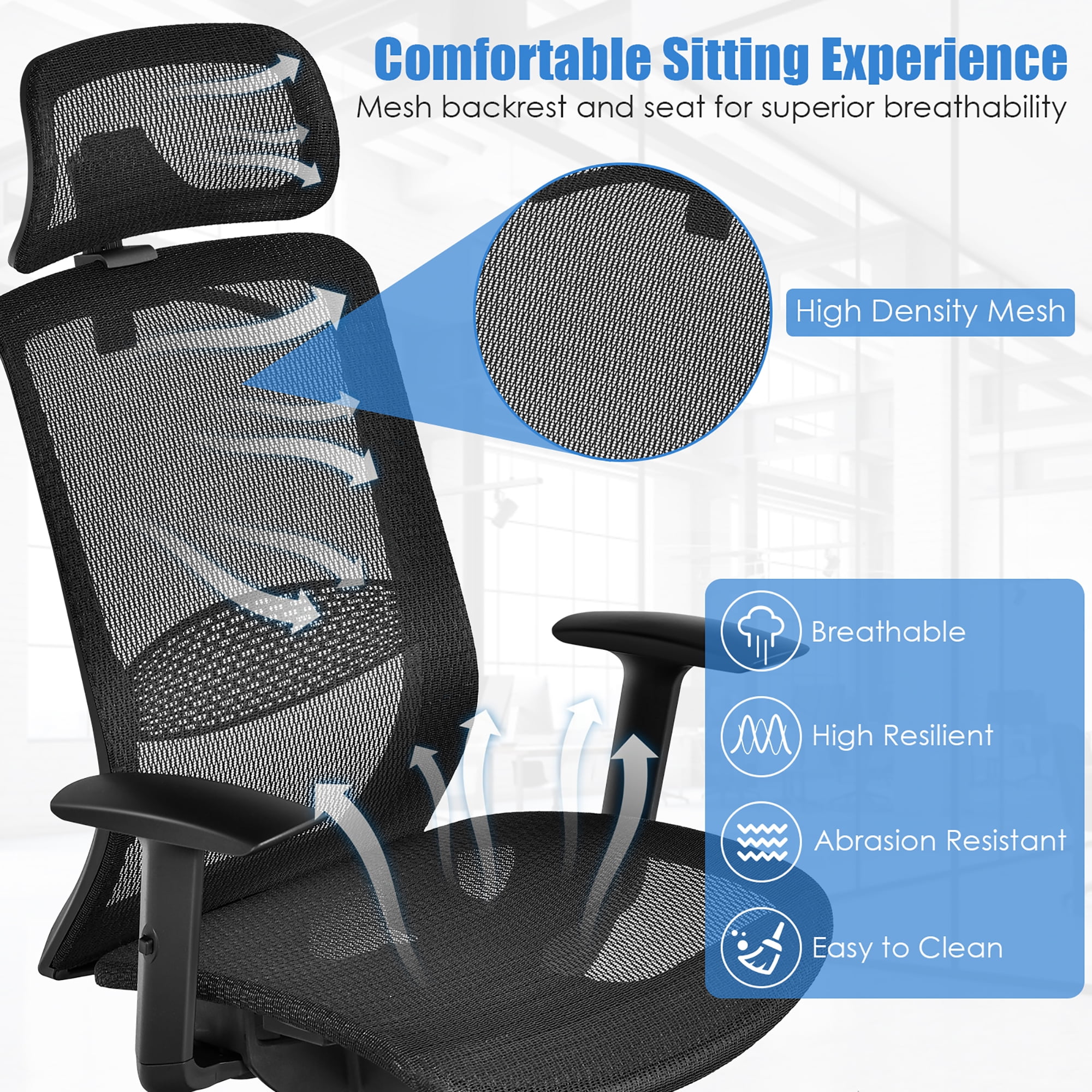 Costway Ergonomic High Back Mesh Office Chair w/ Adjustable Lumbar Support