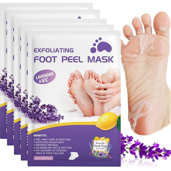 Dr.pedi Foot Exfoliating Mask (5 pairs) Removes Dead Chapped Feet and Calluses Spa Treatment Made with Aloe Vera Extract lavender Scent Foot peel mask Friend foot care