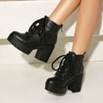thumbnail image 4 of Women's Lace Up Winter Fall Platform Ankle Boots Wide Toe Box Chunky High Heel Mid Calf Gothic Combat Booties Black Size 9.5, 4 of 6