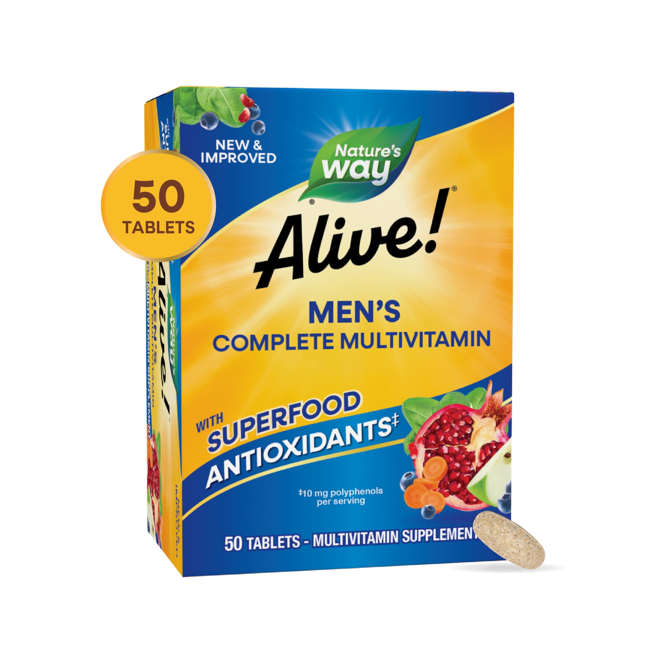 Nature's Way Alive! Men's Complete Multivitamin Tablets, B-Vitamins, 50 Count