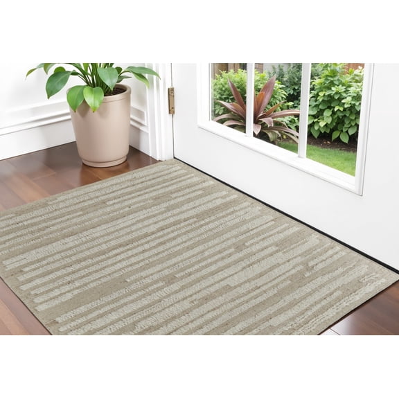 HomeRoots 566566 2 x 3 ft. Wool Striped Hand Woven Rectangle Area Rug, White & Tan