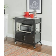 Linon Cameron Wood Granite Top Rolling Kitchen Cart Ample Storage in Black