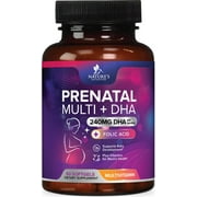 Prenatal Vitamins with Folic Acid & DHA, Fetal Brain Development Support with Folate & Omega 3's, Prenatal Multivitamin for Women, Vitamin A, C, D, B6, B12 & Iron, Pregnancy Supplement - 60 Softgels