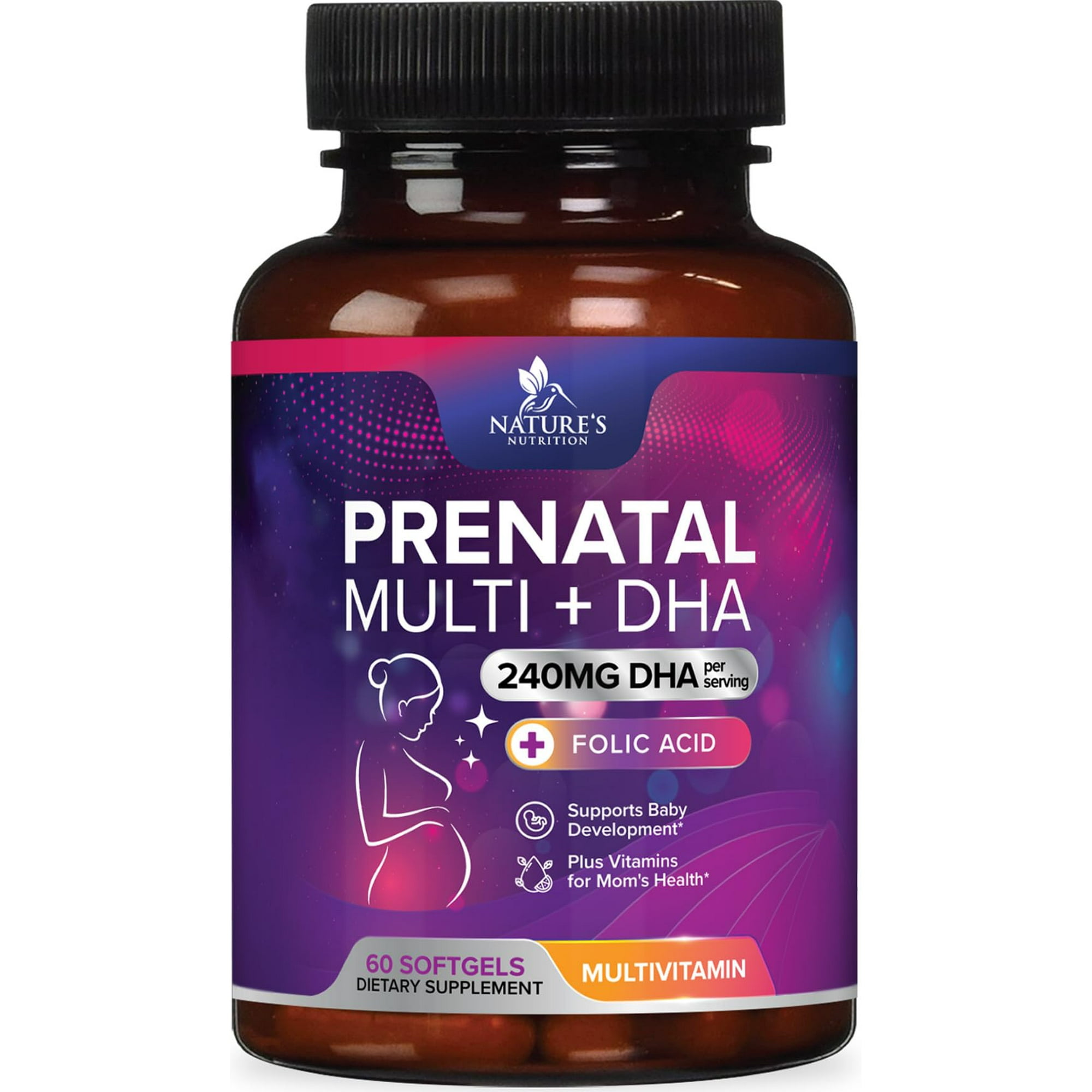 Prenatal Vitamins for Women with Folic Acid + Omega 3 DHA for Fetal Brain Development, Best Prenatal Vitamin Supplement, Daily Pregnancy Multivitamin Nutritional Support, Non-GMO - 60 Softgels