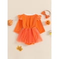 thumbnail image 4 of ZINTAOZT Baby Girls 2Pcs Halloween Outfits Ruffle Pumpkin Romper Tulle Dress with Headband Set Newborn Clothes 0-12M, 4 of 8
