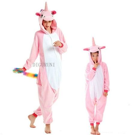 

CoCopeanut Adults All in One Winter Pink Stitch Pyjamas Cartoon Unicorn Onesies One Piece Pijama Hooded Sleepwear Women Men Animal Pajamas