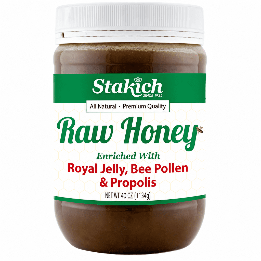 Stakich Royal Jelly Bee Pollen Propolis Enriched Raw 100% Pure Unprocessed Unheated Superfood 40 oz Honey