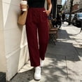 thumbnail image 4 of Levmjia Women's Casual Pants High Waisted with Pockets Drawstring Waist Scallop Hem Loose Fit Wide Leg Lounge Pants Solid Color for Summer Daily, 4 of 6