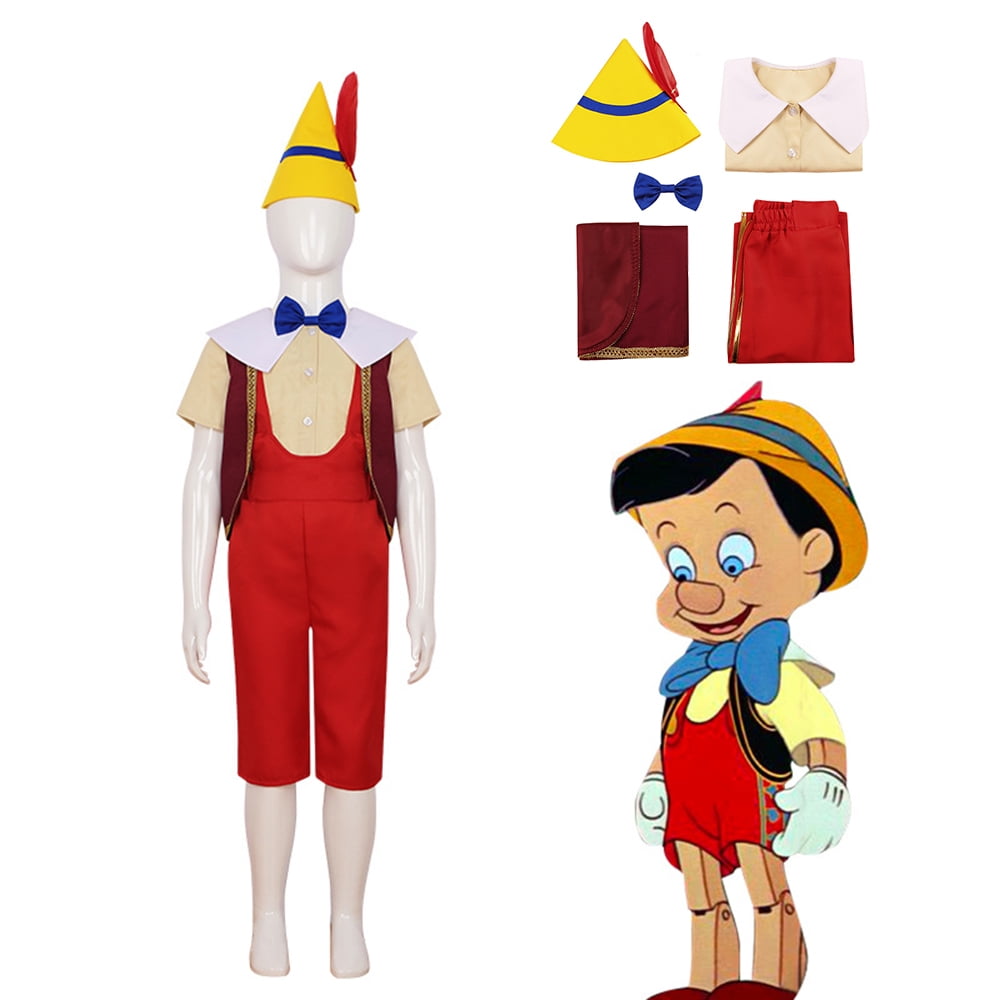 Pinocchio Boys Puppet Costume for Kids Puppet Cosplay Shirt Vest Pants