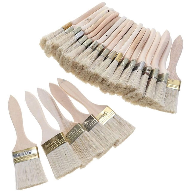 Juego de 23 pinceles de cerdas planas con mango de madera para paredes y muebles de 2 pulgadas