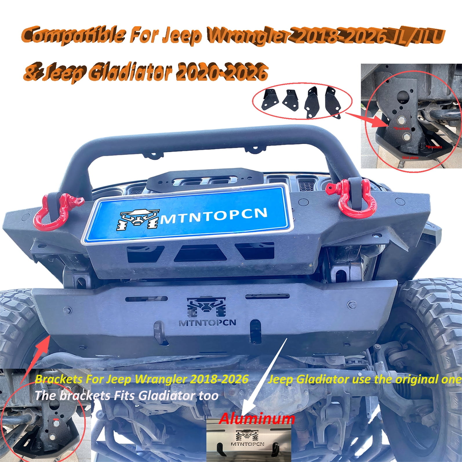 MTNTOPCN Aluminum Skid Plate for 2018-2026 Jeep Wrangler JL JLU & 2020-2026 Jeep Gladiator