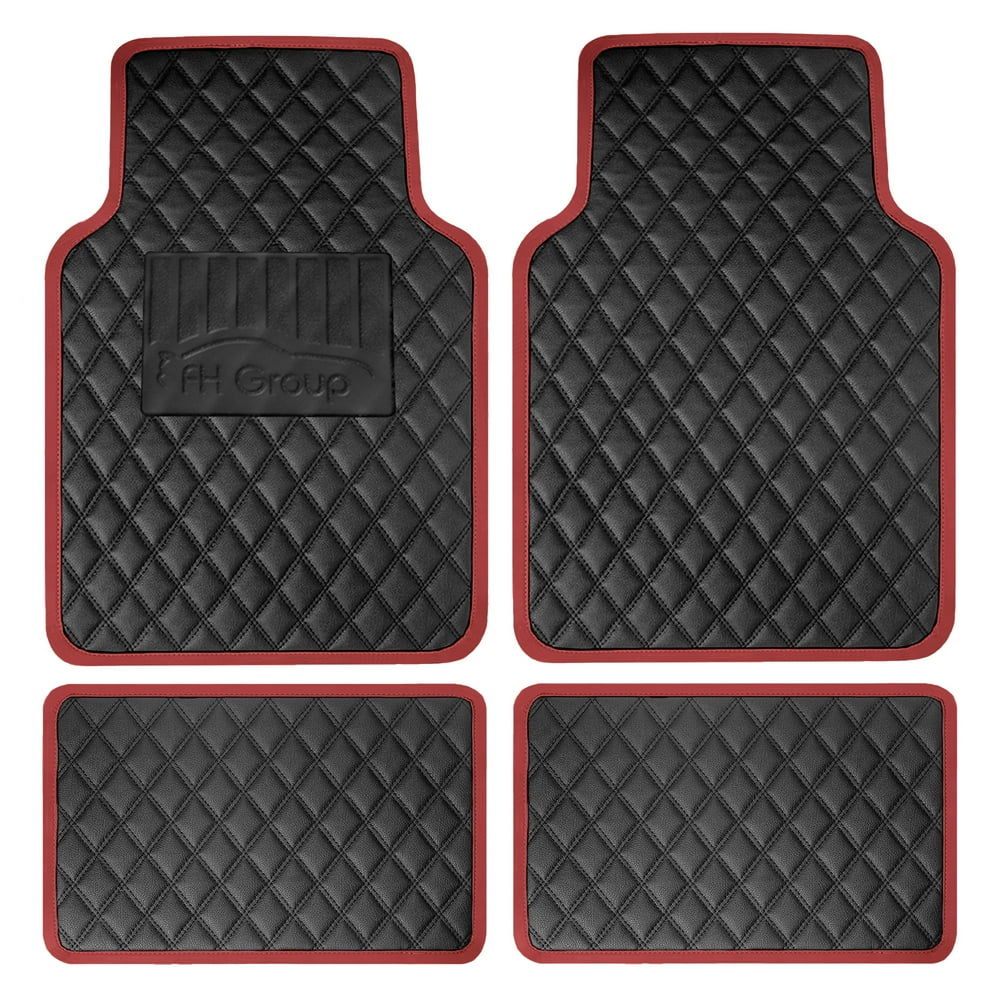 Deluxe Faux Leather Car Floor Mats with Colorful Trim Full Set 8
